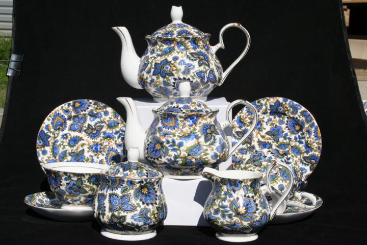 Paisley Blue Full Teaset - Click Image to Close